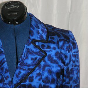 Andrea Odicini 100% Silk Blue Animal Print Skirt Suit US 6